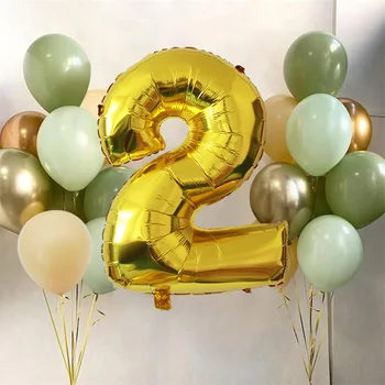20pcs Авокадо Зелен Метален Златен латексный топка на 40-инчовите балони от фолио със златен номер Baby Shower Декорация за детски рожден Ден Globos