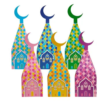 6шт Картонени Кутии с шоколадови Бонбони EID Mubarak Цветна Кутия Бисквити Moon Temple за Рамадан Карим на Мюсюлманския Дом Сватбена Украса За Рожден Ден