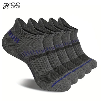 HSS 5 двойки / лот, Мъжки спортни чорапи до глезена на крака, удобни чорапи дишащи, с ниско деколте и супинатором