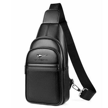 Нов гърдите пакет луксозен марката Kangaroo, мъжка чанта през рамо, черно-кафява кожена нагрудная чанта, ежедневна пътна чанта-прашка, чанта-месинджър, мъжки чанти