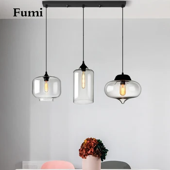 Окачен лампа Fumi от 3-те лампового стъкло, класическа регулируема полилеи, лампиони от черно стъкло за хранене, на кухненския остров
