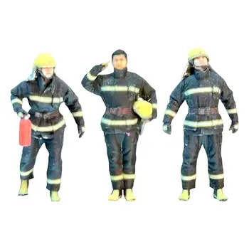 Миниатюрни фигурки на пожарникари 1: 64, модели на влакове, фигури на хора за снимки, подпори, оформление на миниатюрни аксесоари за сцена