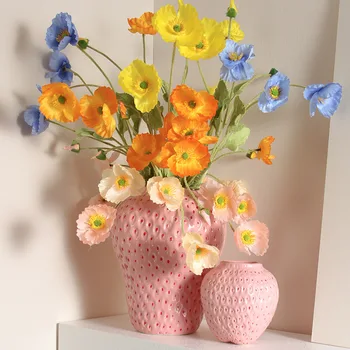 Керамична ваза във формата на ягоди, ръчно рисувани с глазура, Розови или червени, са на Разположение в два размера, Ваза за украса на дома цветна композиция.