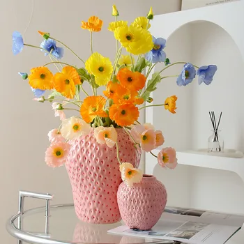 Керамична ваза във формата на ягоди, ръчно рисувани с глазура, Розови или червени, са на Разположение в два размера, Ваза за украса на дома цветна композиция.