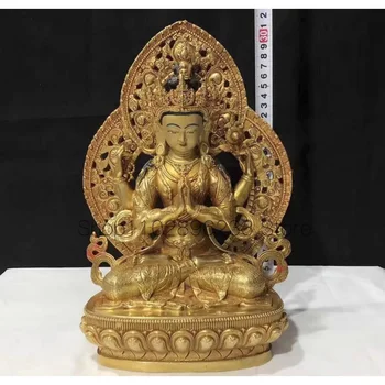 32 см Тантра Четырехрукая Статуя на Буда, Тибетски Бронзова Статуя, Златно Украшение от чиста мед