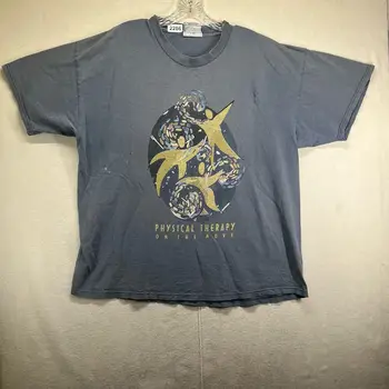 Реколта тениска за физиотерапия Y2K на 90-те години, мъжки XL тениска Lee Tag, Выцветший Сив Гръндж-пънк с дълъг ръкав