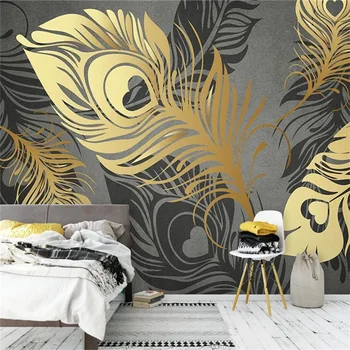 Индивидуални тапети 3d Модерна просто мода абстракция Златно перо фонова стена в хола на спалня хотел тапети
