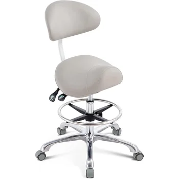 Стол-седло на колела HNKastela с облегалка, регулируема по височина Ергономичен стол-седло на колела за стоматологично салон