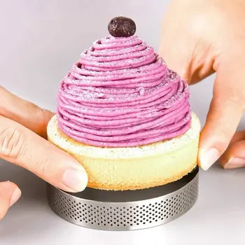 Кръгъл пръстен за торта от неръждаема стомана, форма за пай с кула, инструменти за печене, перфорированное пръстен за муса за торта