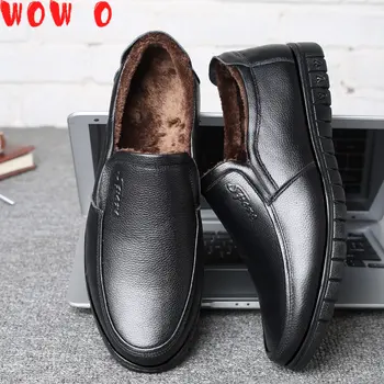 Новост 2023 г., Мъжки модела обувки от естествена кожа, Дишаща булчински обувки на средна възраст в бизнес стил с кръгло бомбе, мъжки обувки на плоска подметка