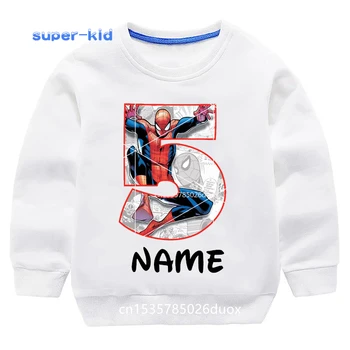2024 Нова Зима 2 3 4 5 6 7 8 9 Години Marvel Spiderman Бяла Детска Hoody На Рожден Ден на Човек-Паяк Персонализира Името на Блузи за Момче