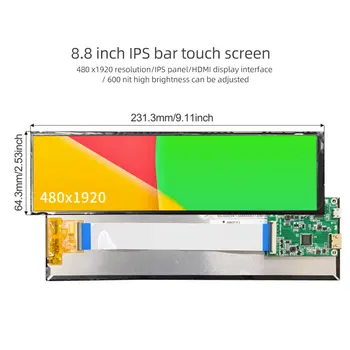 8,8 lnch 480x1920 IPS Panel LCD Панел Преносим typec Raspberry PI 600 nits С Плащане на Водача За Корпуса на компютъра, Вторичен Екран
