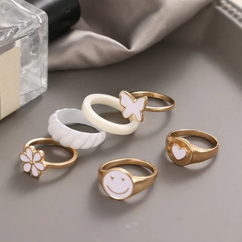 6 бр./опаковане. Комплект пръстени за набиране на пръстени с пеперуда и цвете в бохемски стил