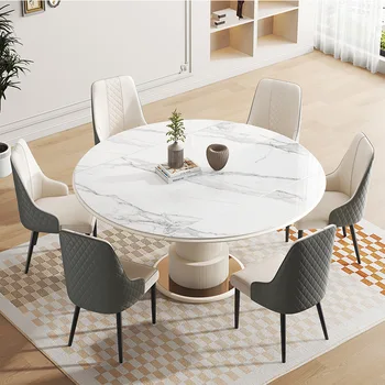 Мраморна маса за хранене и стол, италиански лесен Луксозен Модерен проста маса от ярка плоча, висококачествени мебели за всекидневната