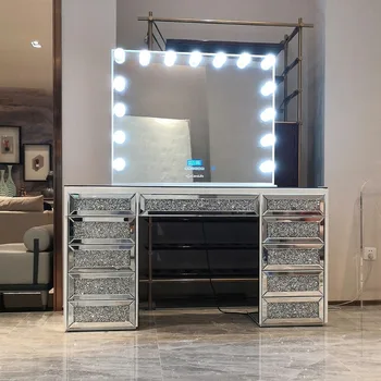 комплект мебели за спалня с хрустальным масичка, модерен огледален шкаф с диаманти