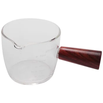 Стъклена мерителна чашка за еспресо, Чаша 75 МЛ Тройна кана за баристи с да използвате единични носиками с дървена дръжка