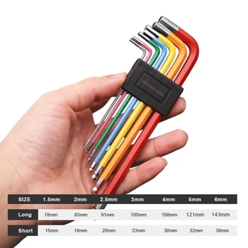 Комплект химикалки и ключодържатели с цветна маркировка, метричен, 7 бр., на набор от шестоъгълни ключове 1,5 - 6 мм F19A